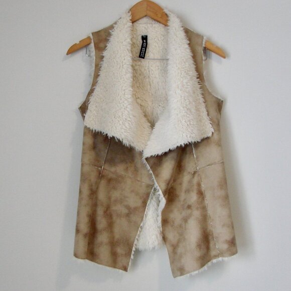 Faux Fur Vest Sherpa Tan Cream Open Front Design Lab Lord & Taylor Size XS - Picture 2 of 12